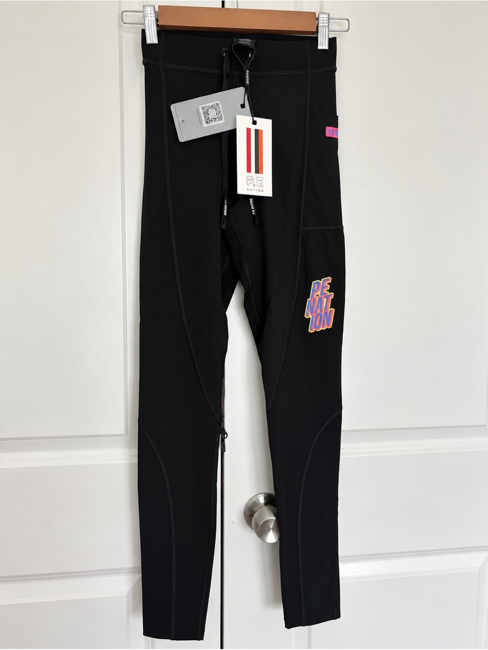 P.E Nation Black Leggings with Multicolor Logo